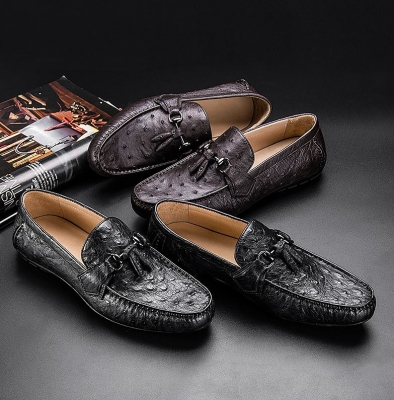 Comfortable Ostrich Leather Tassel Loafer Slip-On Shoes