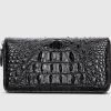 Crocodile Leather Long Checkbook Wallets Phone Clutch with Zipper-Back