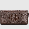 Crocodile Leather Long Checkbook Wallets Phone Clutch with Zipper-Brown