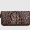 Crocodile Leather Long Checkbook Wallets Phone Clutch with Zipper-Brown-Back