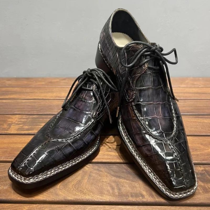 Alligator Leather Lace Up Derby Shoes for Men