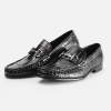 Casual Alligator Leather Moc-Toe Bit Slip-On Penny Loafer-Black-1