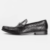 Casual Alligator Leather Moc-Toe Bit Slip-On Penny Loafer-Black-Side