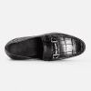 Casual Alligator Leather Moc-Toe Bit Slip-On Penny Loafer-Black-Upper