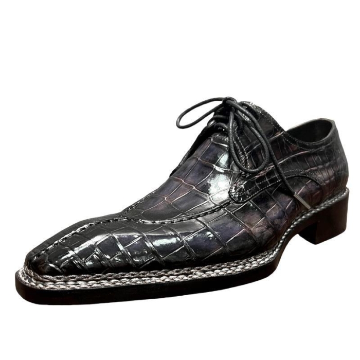 Classic Alligator Leather Lace Up Derby Shoes