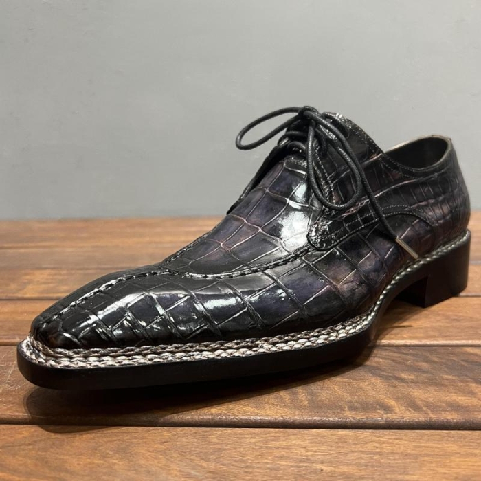 Mens Alligator Leather Lace Up Derby Shoes