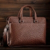 Ostrich Leather Messenger Bag Laptop Bag-Brown