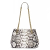 Classic Snakeskin Tote Handbag Shoulder Bag with Gold Chain Strap-Back